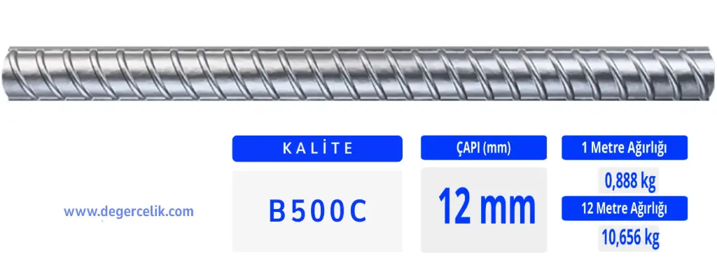 12 mm Nervürlü İnşaat Demiri B500C  