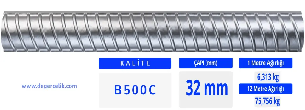 32 mm Nervürlü İnşaat Demiri B500C
