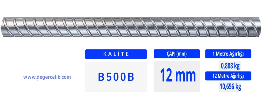 12 mm Nervürlü İnşaat Demiri B500B 