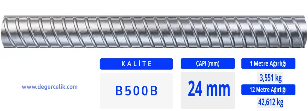 24 mm Nervürlü İnşaat Demiri B500B