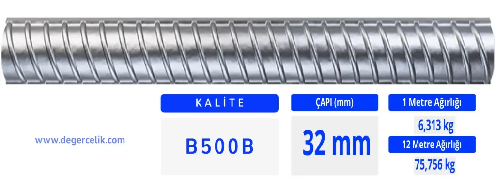 32 mm Nervürlü İnşaat Demiri B500B