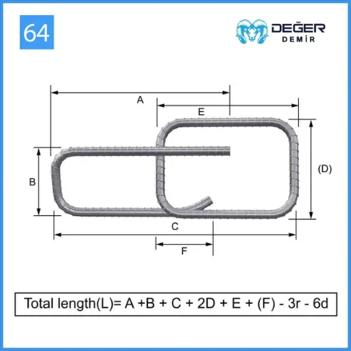 İnşaat Donatı Çubuğu Şekil Kodu 64