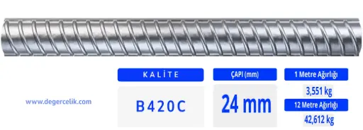 24 mm Nervürlü İnşaat Demiri B420C