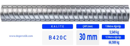 30 mm Nervürlü İnşaat Demiri B420C