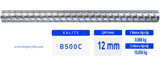 12 mm Nervürlü İnşaat Demiri B500C  