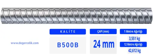 24 mm Nervürlü İnşaat Demiri B500B